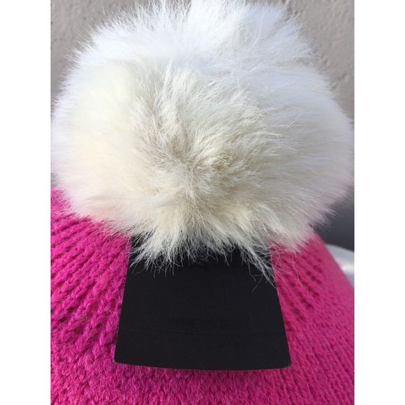 Doeverything Inlove Pink W/White Faux Fur Pom-Pom Cozy Fall-Winter BennieHat NEW - Picture 4 of 6